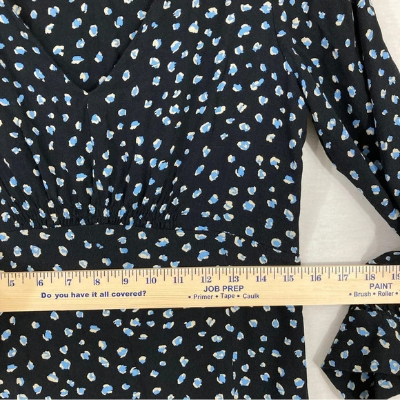Sanctuary Blue Black Polka Dot Front Slit V-Neck Midi Dress Medium - Picture 7 of 13